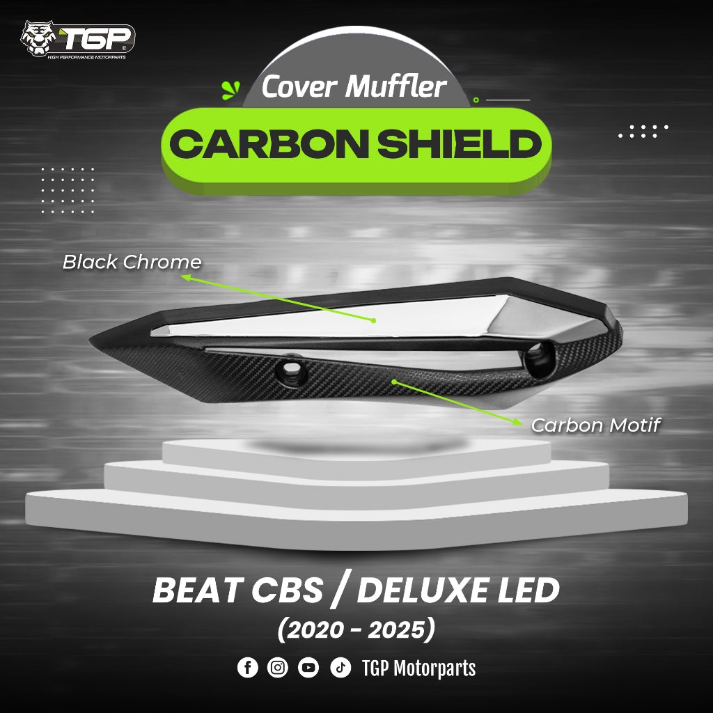 Cover Muffler/Tutup Knalpot Carbon Shield Beat Deluxe Beat Street CBS LED Series 2020-2025 Black Chrome