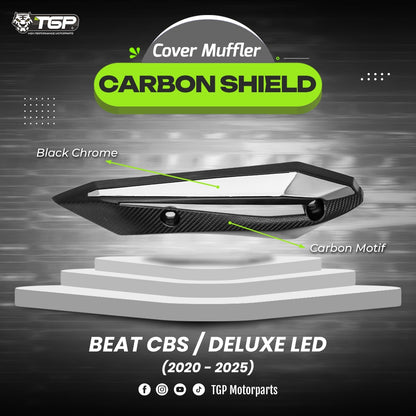 Cover Muffler/Tutup Knalpot Carbon Shield Beat Deluxe Beat Street CBS LED Series 2020-2025 Black Chrome