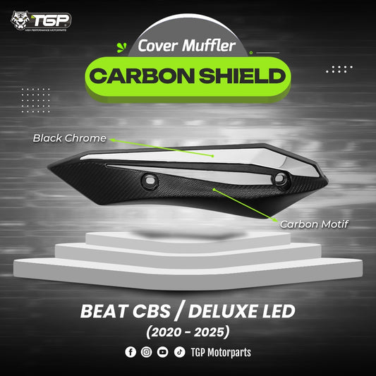 Cover Muffler/Tutup Knalpot Carbon Shield Beat Deluxe Beat Street CBS LED Series 2020-2025 Black Chrome