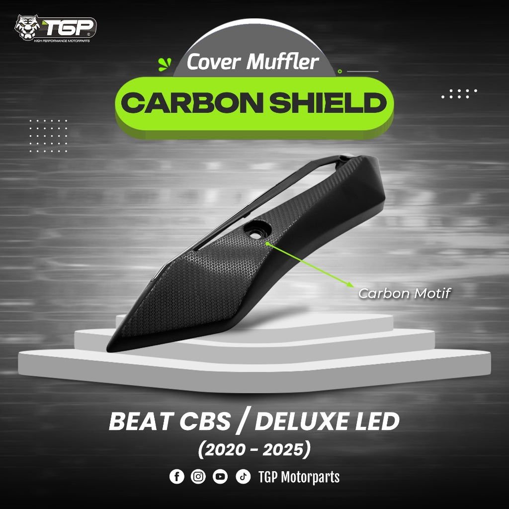 Cover Muffler/Tutup Knalpot Carbon Shield Beat Deluxe Beat Street CBS LED Series 2020-2025 Black Chrome