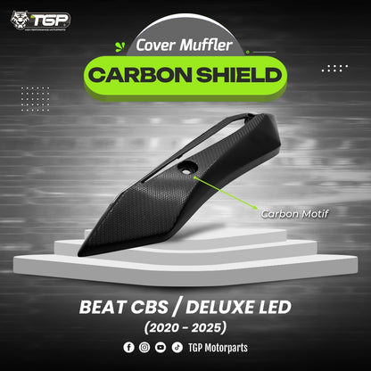 Cover Muffler/Tutup Knalpot Carbon Shield Beat Deluxe Beat Street CBS LED Series 2020-2025 Black Chrome