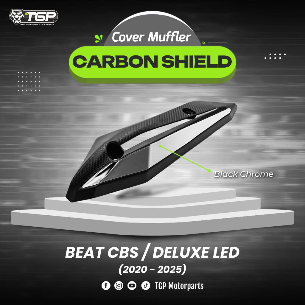 Cover Muffler/Tutup Knalpot Carbon Shield Beat Deluxe Beat Street CBS LED Series 2020-2025 Black Chrome