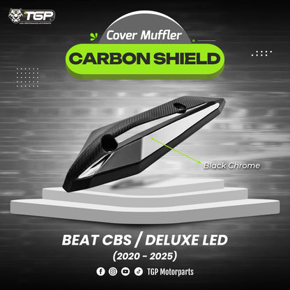 Cover Muffler/Tutup Knalpot Carbon Shield Beat Deluxe Beat Street CBS LED Series 2020-2025 Black Chrome