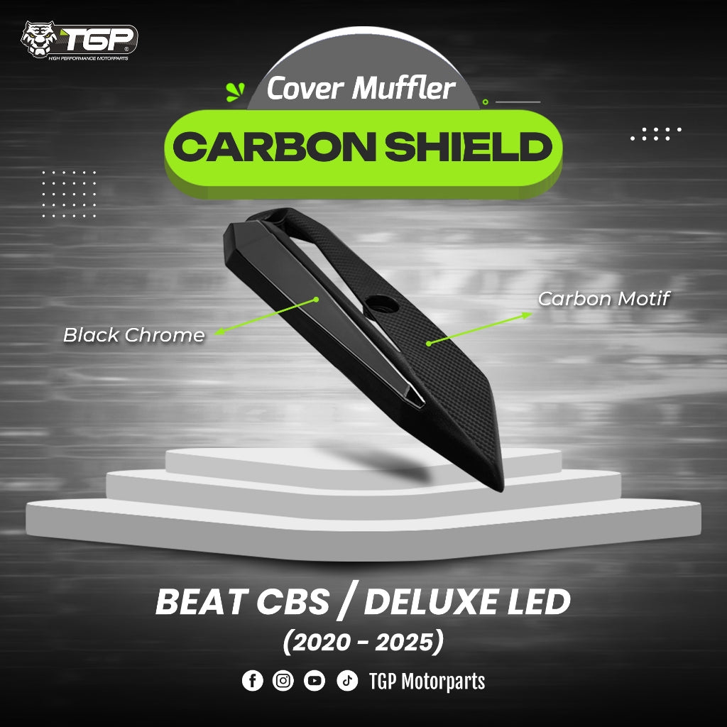 Cover Muffler/Tutup Knalpot Carbon Shield Beat Deluxe Beat Street CBS LED Series 2020-2025 Black Chrome