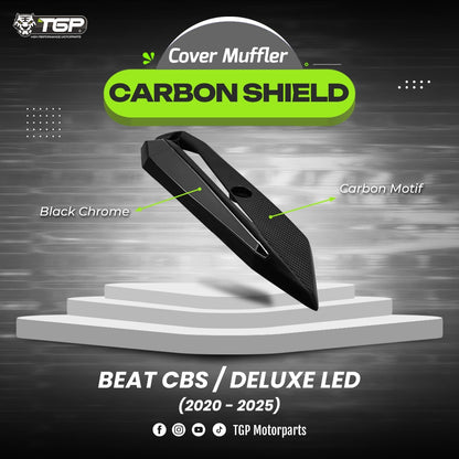 Cover Muffler/Tutup Knalpot Carbon Shield Beat Deluxe Beat Street CBS LED Series 2020-2025 Black Chrome