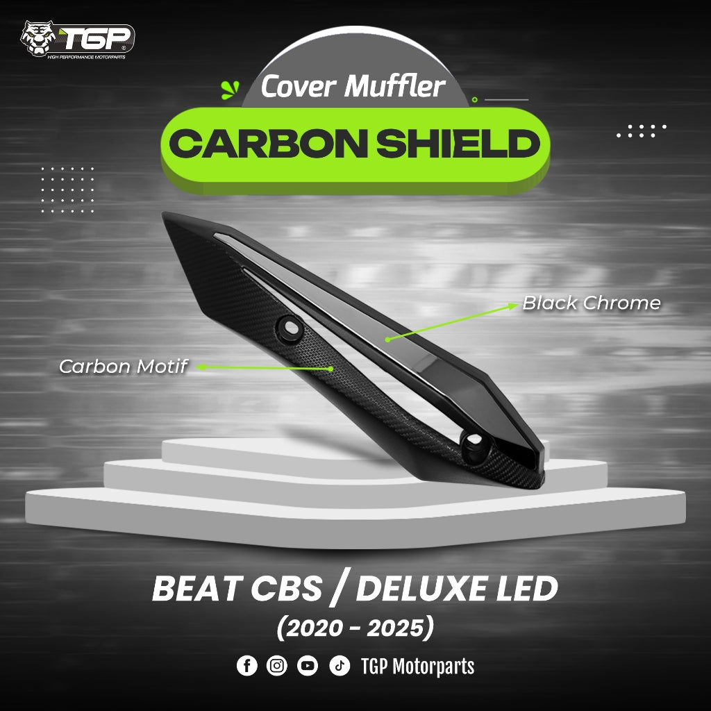 Cover Muffler/Tutup Knalpot Carbon Shield Beat Deluxe Beat Street CBS LED Series 2020-2025 Black Chrome