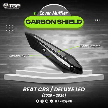 Cover Muffler/Tutup Knalpot Carbon Shield Beat Deluxe Beat Street CBS LED Series 2020-2025 Black Chrome